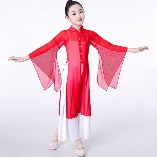 Children girls hanfu fairy dress chinese folk dance dress Rhyme princess classical dance Practice costumes Han Tang Dynasty Flowy wide-sleeved performance dresses